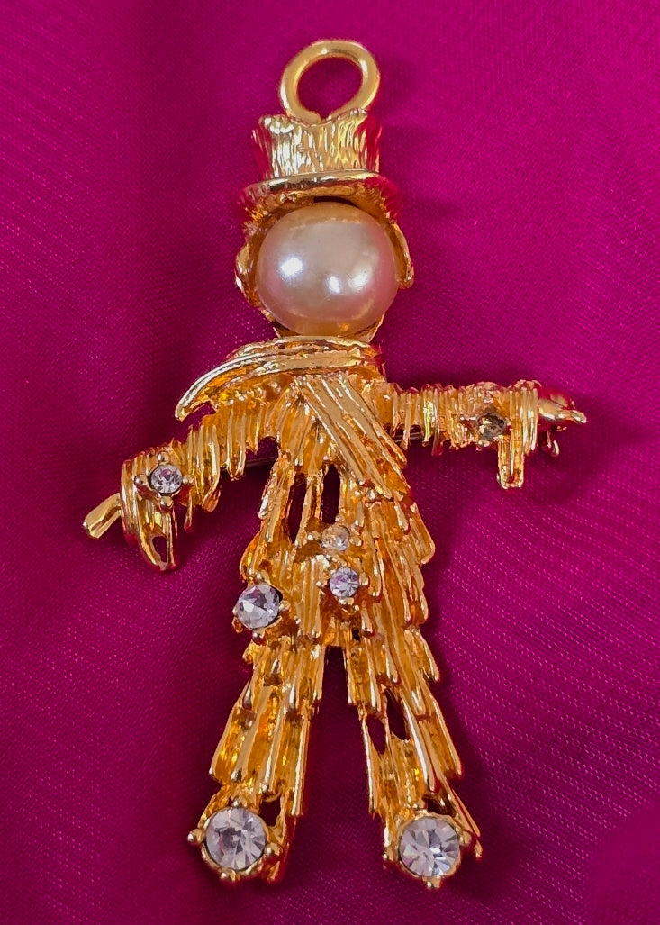 Vintage gold tone clown harlequin brooch